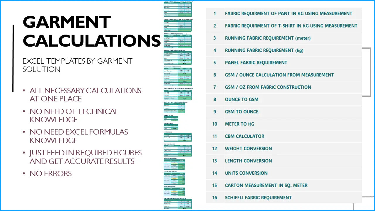 Garment Calculation Excel Template - 0