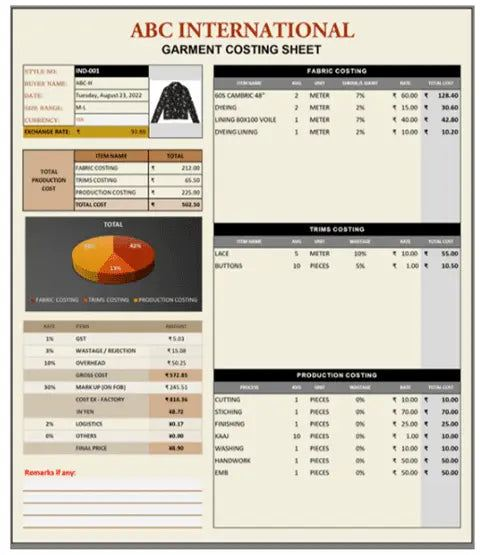 Detailed Garment Cost Analysis Excel Template - 2