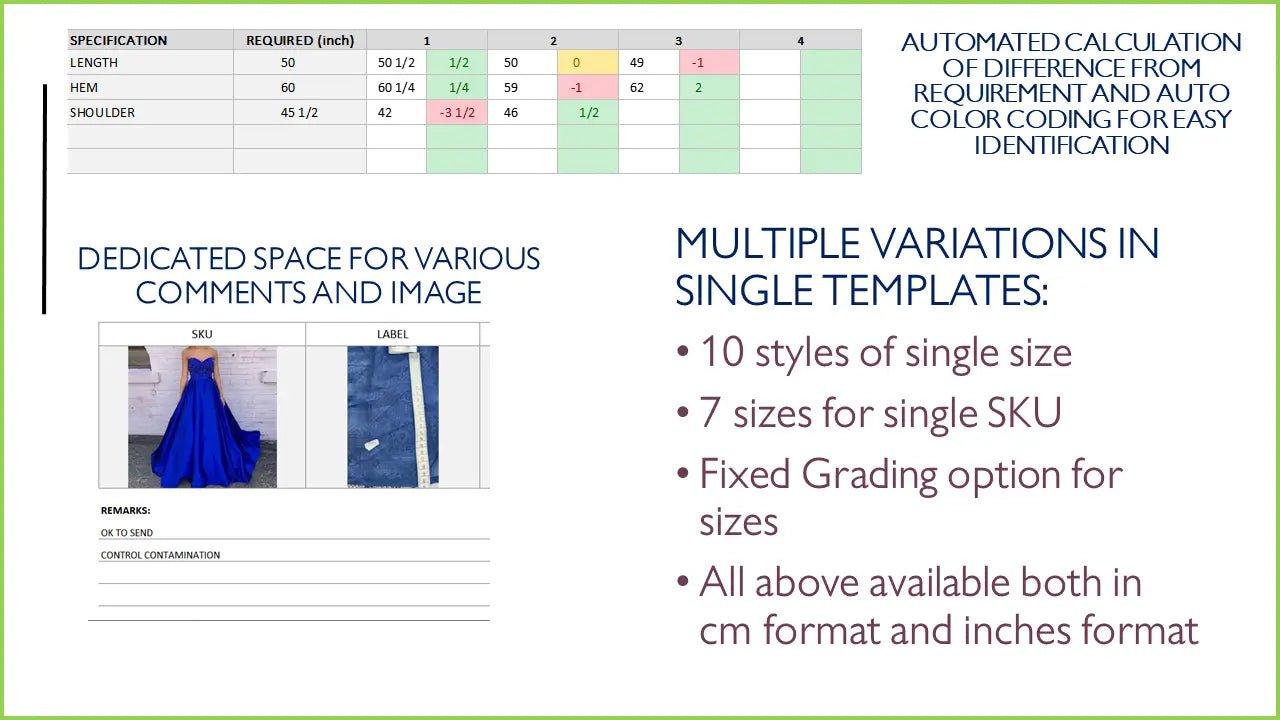 Garment Measurement Check Automated Format Excel Template - 1