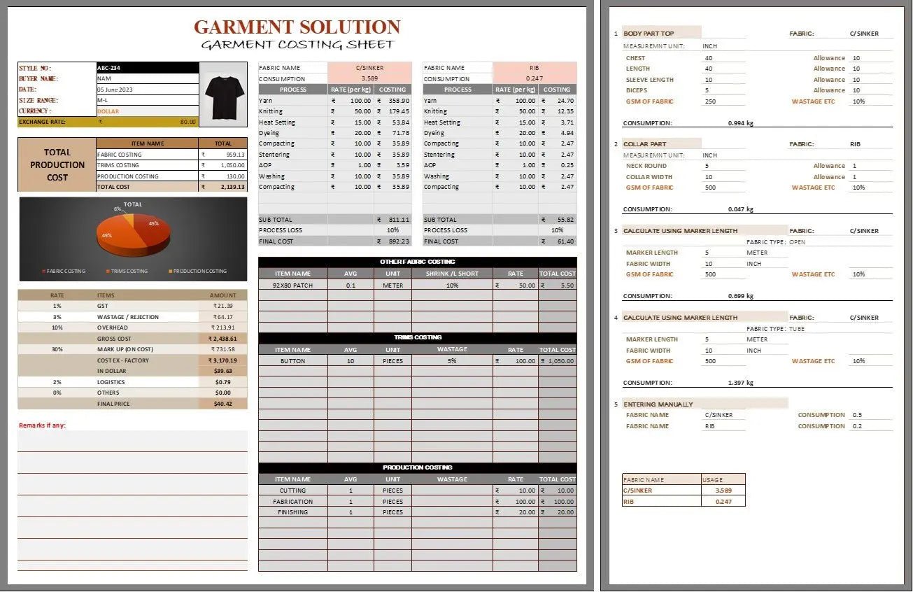 Knitted Garments Costing Excel Template - 3