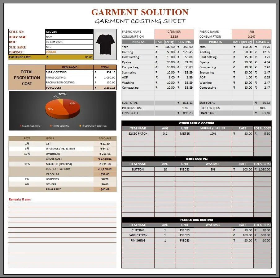 Knitted Garments Costing Excel Template - 4