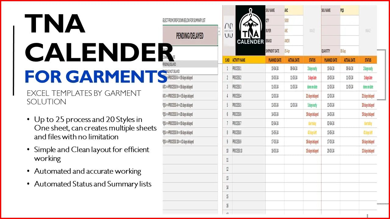 Garment Industry TNA Calendar Excel Template - 0