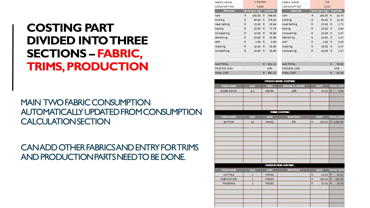 Knitted Garments Costing Excel Template - 2