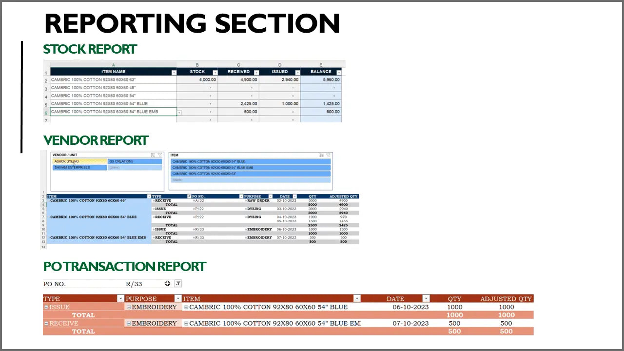 Fabric Movement and Stock Management Excel Template - 2