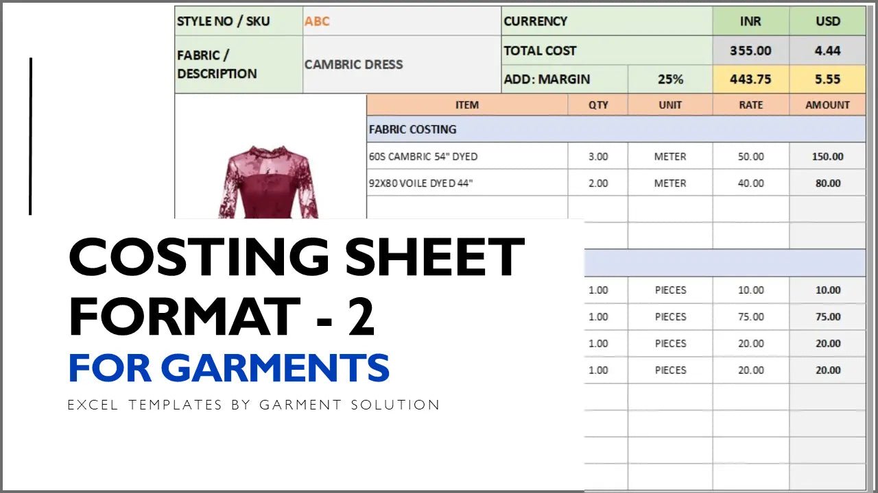 Garment Costing Excel Template (Format -2) | Costing in Garment Industry Sheet GARMENT SOLUTIONS