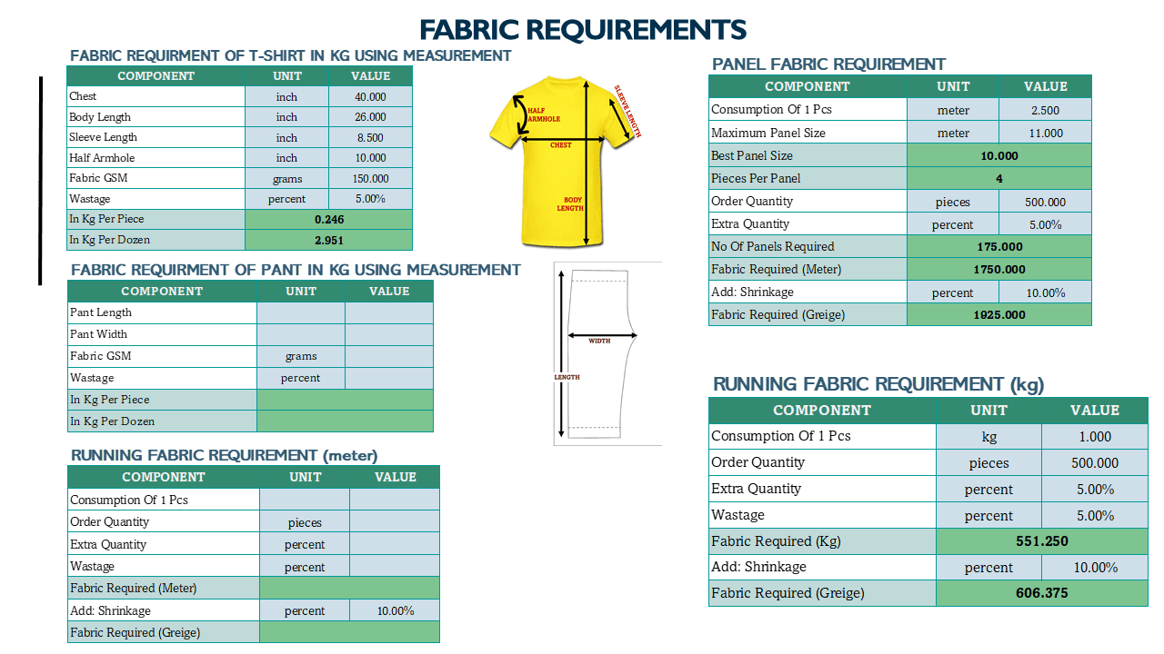 Garment Calculation Excel Template - 1