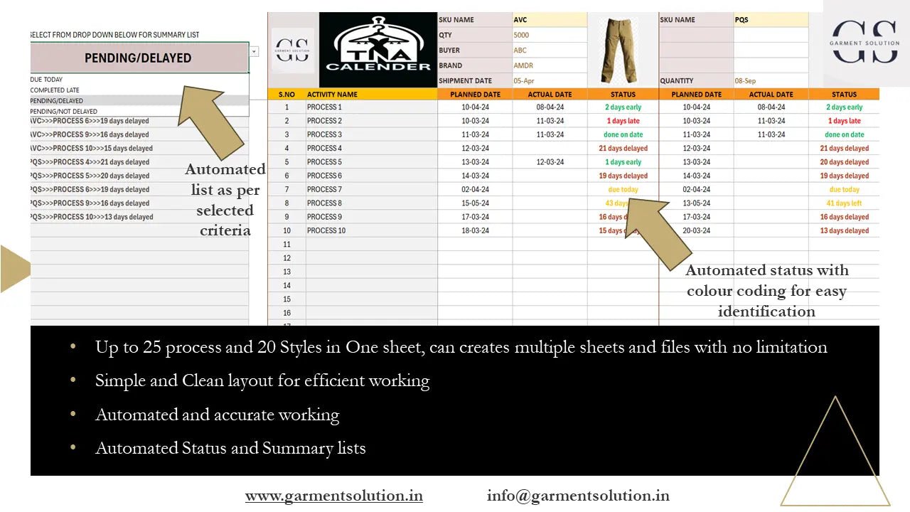 Garment Industry TNA Calendar Excel Template - 1