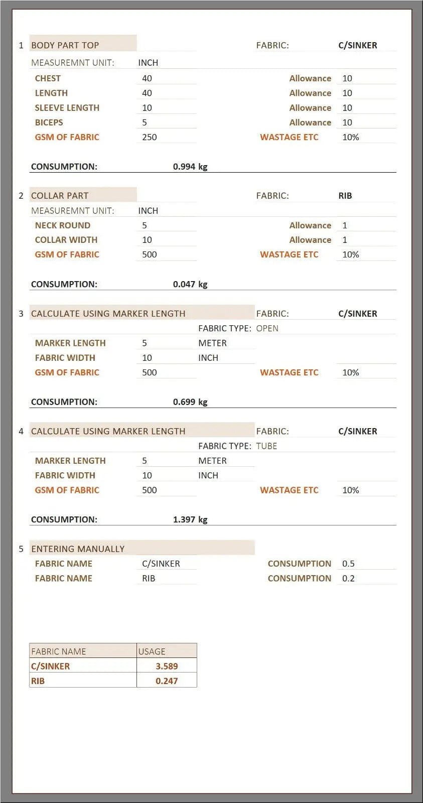 Knitted Garments Costing Excel Template - 5